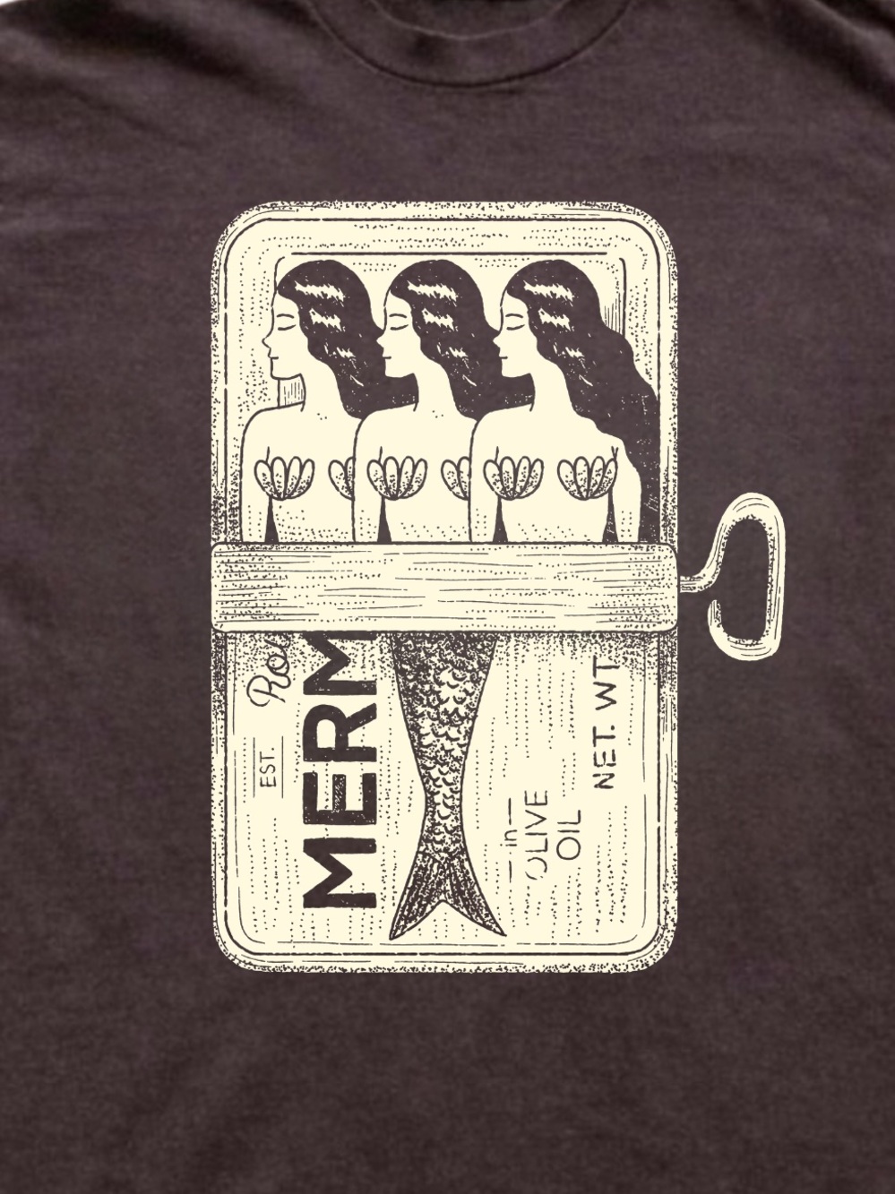 Vintage Mermaid Sardine Can Graphic T-Shirt - Brown - Picture 2 of 2